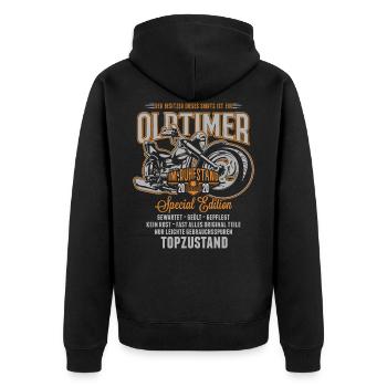 Oldtimer im Ruhestand 2020 Special Edition Biker - Unisex Premium Bio Zip Hoodie - Schwarz - Hinten - Nico (187cm)
