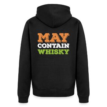 May Contain Whisky - Unisex Premium Bio Zip Hoodie - Schwarz - Hinten - Nico (187cm)