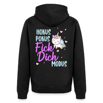 Hokus Pokus Fick Dich Modus Frauen Einhorn - Unisex Premium Bio Zip Hoodie - Schwarz - Hinten - Nico (187cm)