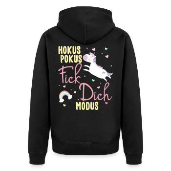 Hokus Pokus Fick Dich Modus Frauen Einhorn - Unisex Premium Bio Zip Hoodie - Schwarz - Hinten - Nico (187cm)