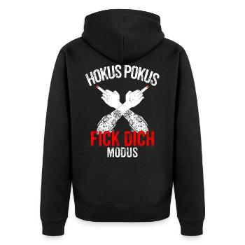 Hokus Pokus Fick Dich Mittelfinger Frauen Tattoo - Unisex Premium Bio Zip Hoodie - Schwarz - Hinten - Nico (187cm)