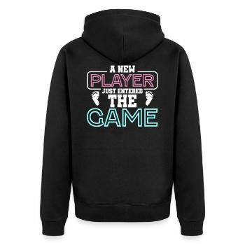 A new player just entered the game saying - Unisex Premium Organic Zip Hoodie - black - Back - Nico (187cm)