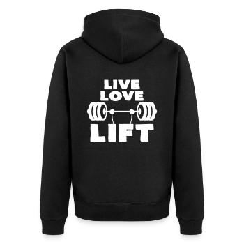 dumbbell - Unisex Premium Organic Zip Hoodie - black - Back - Nico (187cm)