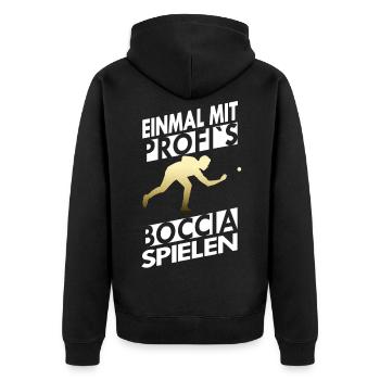 Einmal mit Profi s Boccia spielen - Unisex Premium Bio Zip Hoodie - Schwarz - Hinten - Nico (187cm)