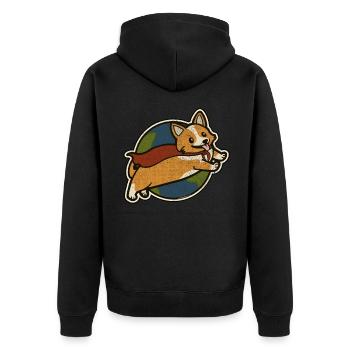 Corgi - Unisex Premium Organic Zip Hoodie - black - Back - Nico (187cm)