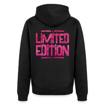 limited edition pink - Unisex Premium Bio Zip Hoodie - Schwarz - Hinten - Nico (187cm)