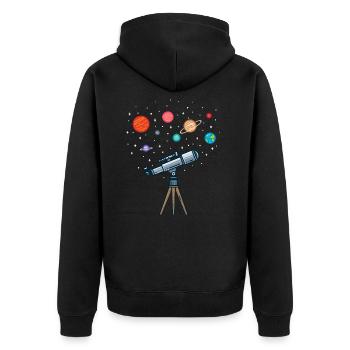 Astronomie - Unisex Premium Bio Zip Hoodie - Schwarz - Hinten - Nico (187cm)