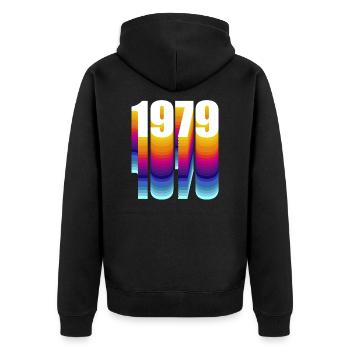 1979 - Unisex Premium Bio Zip Hoodie - Schwarz - Hinten - Nico (187cm)