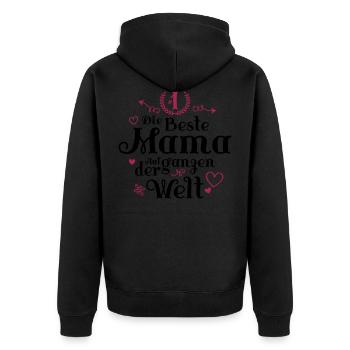 Die Beste Mama Herz Spruch - Unisex Premium Bio Zip Hoodie - Schwarz - Hinten - Nico (187cm)