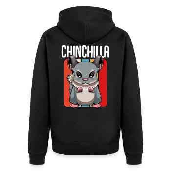 Chinchilla - cute retro style kawaii - Unisex Premium Organic Zip Hoodie - black - Back - Nico (187cm)