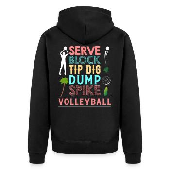 Volleyball - Serve Block Tip Dig Dump Spike - Unisex Premium Bio Zip Hoodie - Schwarz - Hinten - Nico (187cm)