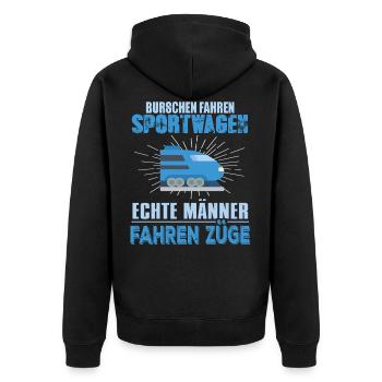 Burschen Fahren Sportwagen Echte Männer Fahren Züg - Unisex Premium Bio Zip Hoodie - Schwarz - Hinten - Nico (187cm)