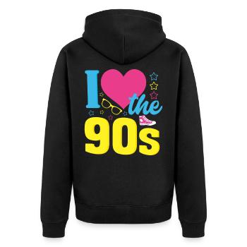 I Love The 90s Shirt - Unisex Premium Bio Zip Hoodie - Schwarz - Hinten - Nico (187cm)