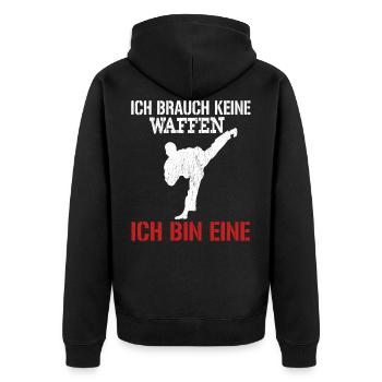 Karate - Ich Brauch Keine Waffen Ich Bin Eine - Unisex Premium Bio Zip Hoodie - Schwarz - Hinten - Nico (187cm)