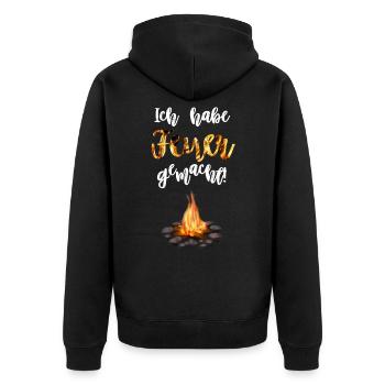 Ich habe Feuer gemacht! - Unisex Premium Bio Zip Hoodie - Schwarz - Hinten - Nico (187cm)