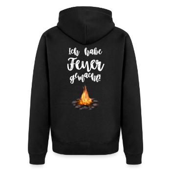 Ich habe Feuer gemacht! - Unisex Premium Bio Zip Hoodie - Schwarz - Hinten - Nico (187cm)