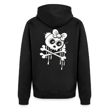 Totenkopf T-Shirt im Cartoon und Graffiti Style - Unisex Premium Bio Zip Hoodie - Schwarz - Hinten - Nico (187cm)