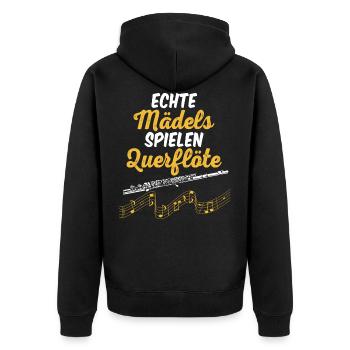 Echte Mädels Spielen Querflöte - Unisex Premium Bio Zip Hoodie - Schwarz - Hinten - Nico (187cm)