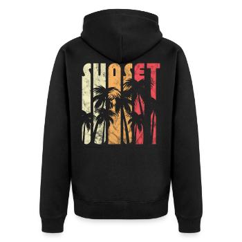 Palmier d'été coucher de soleil vintage rétro - Veste à capuche bio Premium Unisexe - noir - Dos - Nico (187cm)