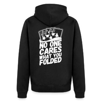 Poker Pokern Karten Sprüche Folded - Unisex Premium Bio Zip Hoodie - Schwarz - Hinten - Nico (187cm)