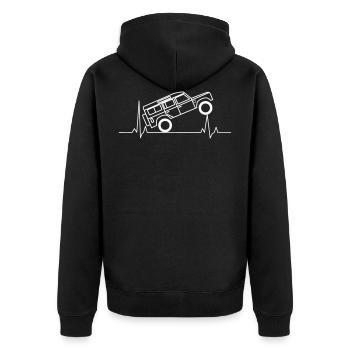 Defender EKG Herzschlag Offroad - Unisex Premium Bio Zip Hoodie - Schwarz - Hinten - Nico (187cm)