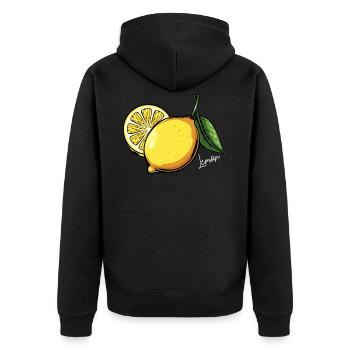 Zitrone Gelbe Frucht Obst Gesundes Essen - Unisex Premium Bio Zip Hoodie - Schwarz - Hinten - Nico (187cm)