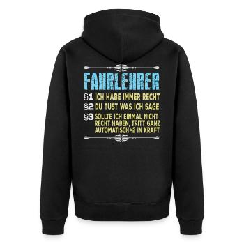 Fahrlehrer Paragraph - Unisex Premium Bio Zip Hoodie - Schwarz - Hinten - Nico (187cm)