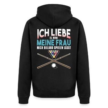 Ich Liebe Es Wenn Meine Frau Mich Billard Spielen - Unisex Premium Bio Zip Hoodie - Schwarz - Hinten - Nico (187cm)
