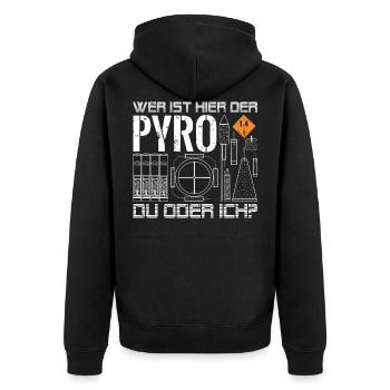 Wer ist hier der Pyro - Unisex Premium Bio Zip Hoodie - Schwarz - Hinten - Nico (187cm)
