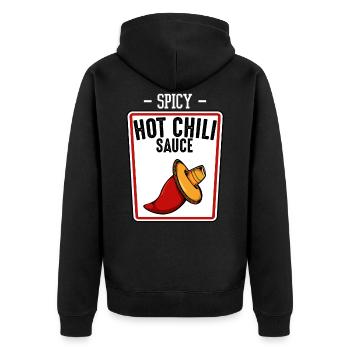 Spicy Hot Chili Sauce - Scharfe Chilischote - Unisex Premium Bio Zip Hoodie - Schwarz - Hinten - Nico (187cm)