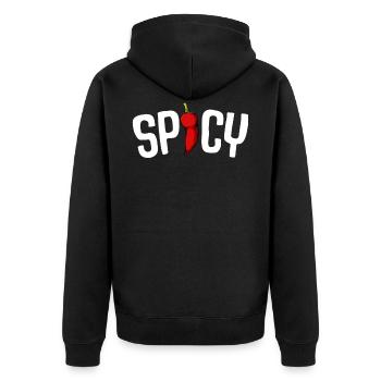 Spicy Chili Schriftzug Scharfe Chilischote - Unisex Premium Bio Zip Hoodie - Schwarz - Hinten - Nico (187cm)