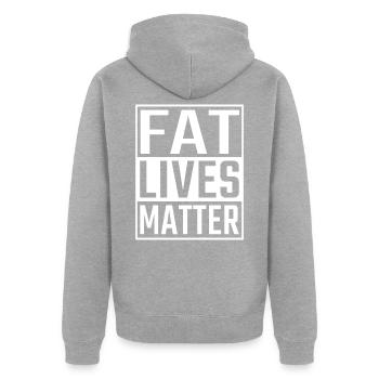 Fat Lives Matter - Veste à capuche bio Premium Unisexe - gris chiné - Dos - Nico (187cm)