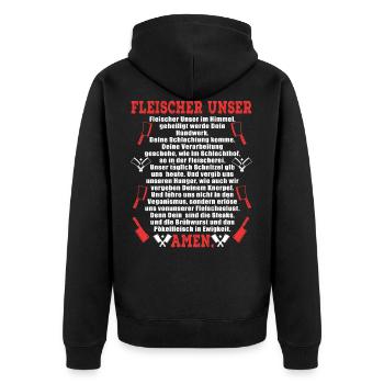 Metzger Unser - Unisex Premium Bio Zip Hoodie - Schwarz - Hinten - Nico (187cm)