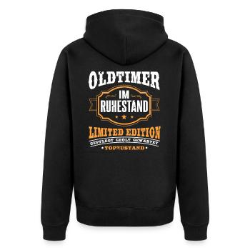 Oldtimer im Ruhestand Rentner Geschenk - Unisex Premium Bio Zip Hoodie - Schwarz - Hinten - Nico (187cm)