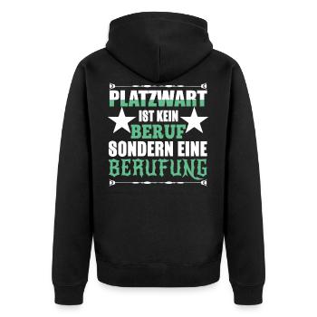 platzwart berufung - Unisex Premium Bio Zip Hoodie - Schwarz - Hinten - Nico (187cm)