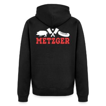 Metzger - Unisex Premium Bio Zip Hoodie - Schwarz - Hinten - Nico (187cm)
