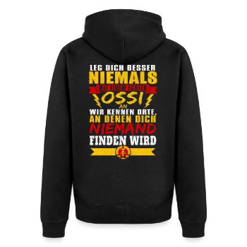 leg dich besser niemals mit einem echten ossi an - Unisex Premium Bio Zip Hoodie - Schwarz - Hinten - Nico (187cm)