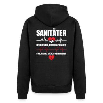 Sanitäter - Heiß Genug Dich Umzuhauen - Unisex Premium Bio Zip Hoodie - Schwarz - Hinten - Nico (187cm)