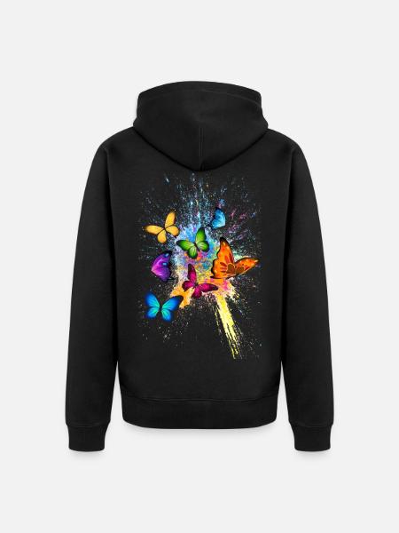 Schmetterling Butterfly Tier Dierlijke Kleur Splash - Premium økologisk unisex-hættejakke - sort