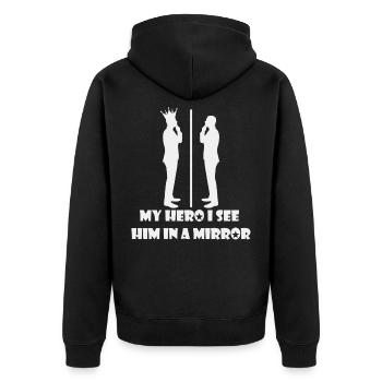 Mein Held, ich sehe ihn in einem Spiegel - Unisex Premium Bio Zip Hoodie - Schwarz - Hinten - Nico (187cm)
