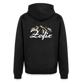 Zefix Bayern bayrischer Spruch Oida dahoam - Unisex Premium Bio Zip Hoodie - Schwarz - Hinten - Nico (187cm)
