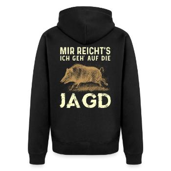 Mir Reichts Ich Geh Auf Die Jagd - Unisex Premium Bio Zip Hoodie - Schwarz - Hinten - Nico (187cm)