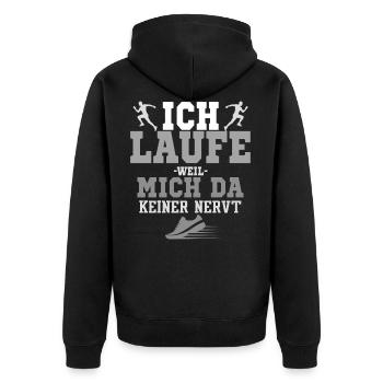 Joggen - Ich Laufe Weil Mich Da Keiner Nervt - Unisex Premium Bio Zip Hoodie - Schwarz - Hinten - Nico (187cm)