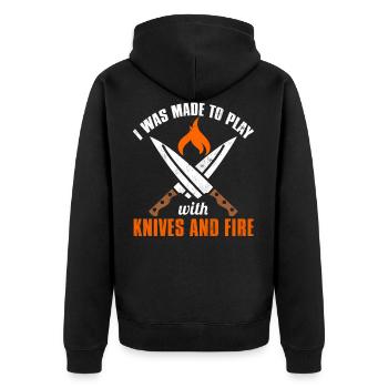 Kochen Koch Küche Chefkoch Köchin Essen Geschenk - Unisex Premium Bio Zip Hoodie - Schwarz - Hinten - Nico (187cm)