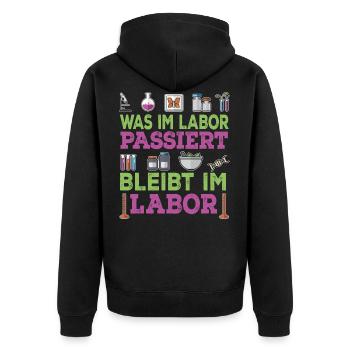 Biologie - Was Im Labor Passiert Bleibt Im Labor - Unisex Premium Bio Zip Hoodie - Schwarz - Hinten - Nico (187cm)