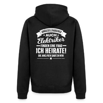 Junggesellenabschied Elektriker JGA Bachelor - Unisex Premium Bio Zip Hoodie - Schwarz - Hinten - Nico (187cm)