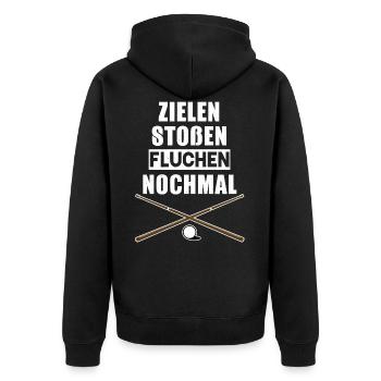 Billard - Zielen Stoßen Fluchen Nochmal - Unisex Premium Bio Zip Hoodie - Schwarz - Hinten - Nico (187cm)