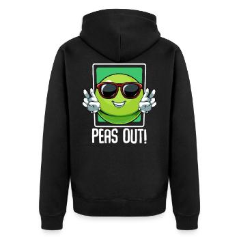 Erbsen - Peas Out! Cools Gemüse Wortspiel Spruch - Unisex Premium Bio Zip Hoodie - Schwarz - Hinten - Nico (187cm)