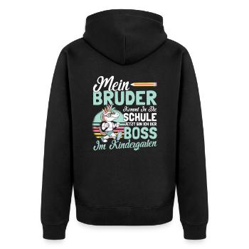 Kindergarten Start Kita Geschwisterkind Bruder - Unisex Premium Bio Zip Hoodie - Schwarz - Hinten - Nico (187cm)