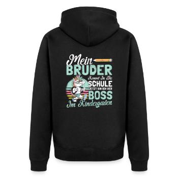 Kindergarten Start Geschwister Bruder Geschenk - Unisex Premium Bio Zip Hoodie - Schwarz - Hinten - Nico (187cm)